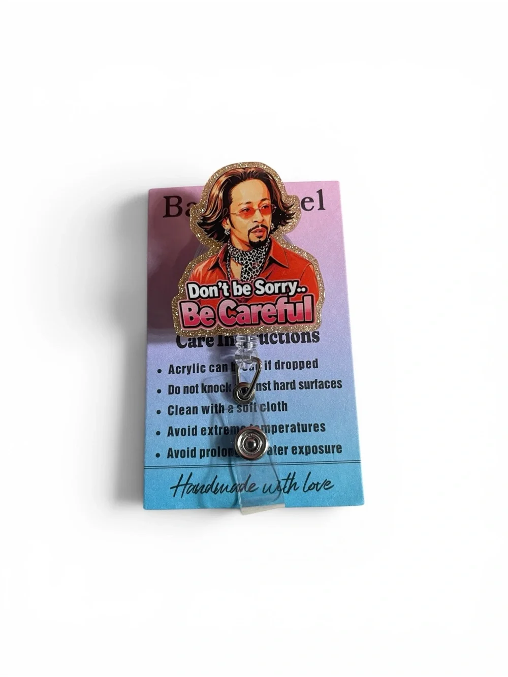 Be Careful Red Acrylic Badge Reel Card Holder